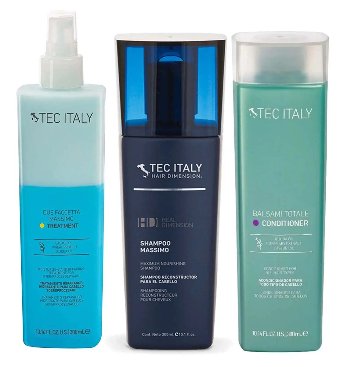 Tec Italy 3-Piece Haircare Reconstruction Set - Due Faccetta, Nourishing Shampoo, Conditioner (10.1 Oz Total Cleanser), Haircare Product, All Types, Rosemary Blend, Complete Reconstruction, Maximum Nourishing