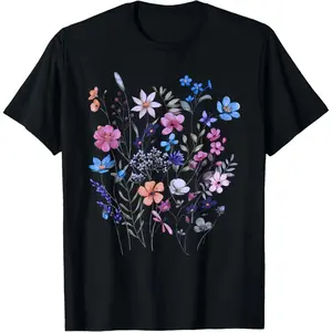 Vintage Flowers Women Wildflower Graphic Floral Gardening T-Shirt for Casual Outings & Everyday Wear