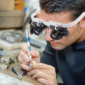 Head Mounted Magnifying Glass With 2 LED Lights, 3 Removable Lenses (8X-15X-23X), Suitable For Reading, Jewelry Making And Precision Work