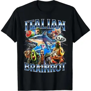 Italian Brainrot Kids T-Shirt for men graphic Tees shirts funny Cotton fashion vintage Short Sleeve tops Summer vacation outfits clothing men Birthday gifts Menswear Black-S Casual Crewneck Shortsleeve Tropical