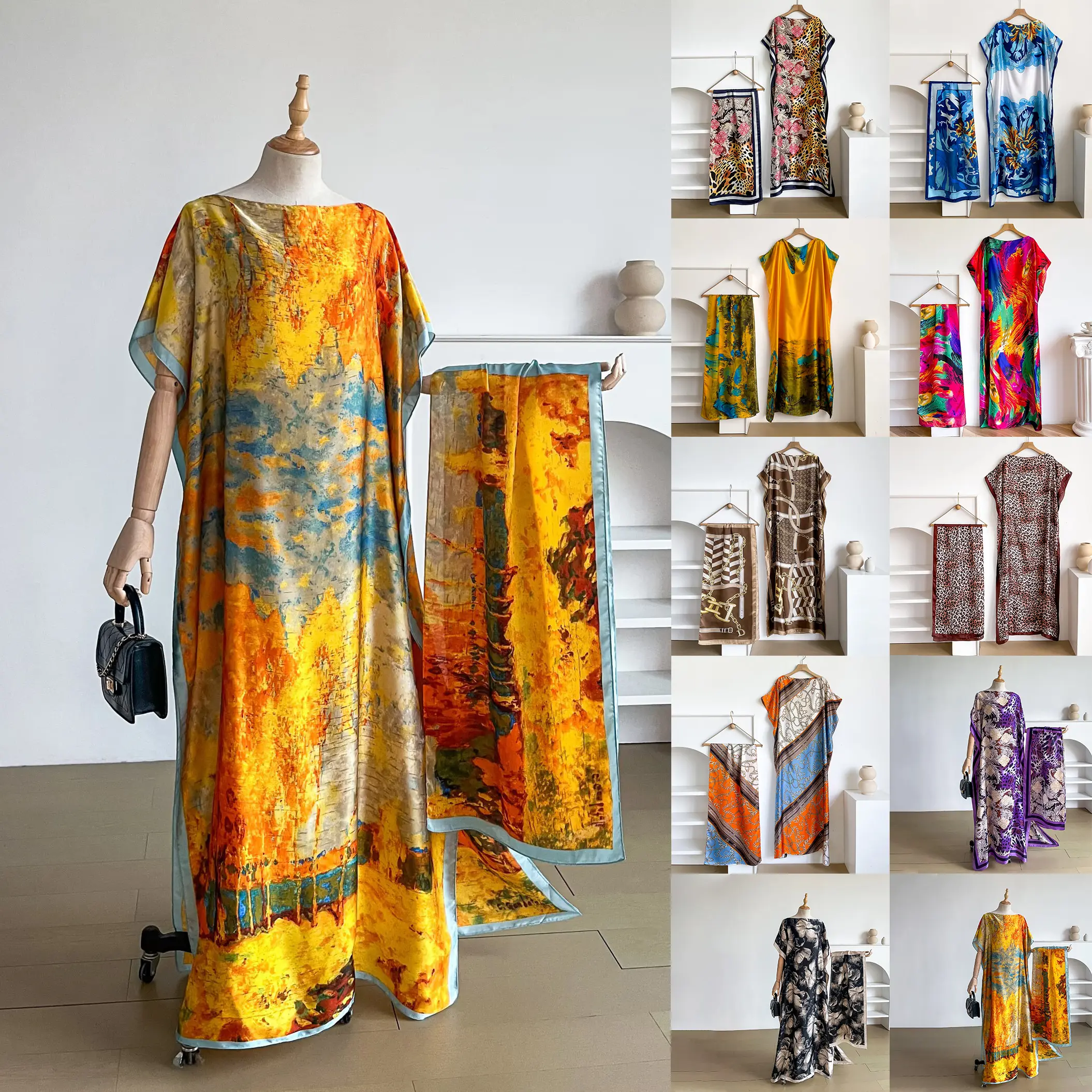 Dress for Women's Floral Print Long Dress  Scarf SetBoho Casual Shawl Dress Scarf Set for Beach Vacation Holiday Ladies Clothes for All Seasons