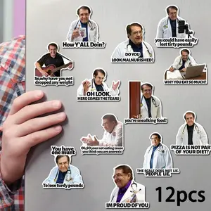Dr. Nowzaradan Fridge Magnet, 12pcs/set Funny Doctor Pattern Magnetic Fridge Sticker, Decorative Sticker for Home Kitchen Office, Refrigerator Decorating Magnet