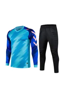 Two-Piece Set Men's Colorblock Long Sleeve Goalkeeper Top & Pants Set, Breathable Quick Drying Football Training Top & Trousers, Football Goalkeeper Uniform for Training & Competition, Football Kits, Soccer Jersey Outfit