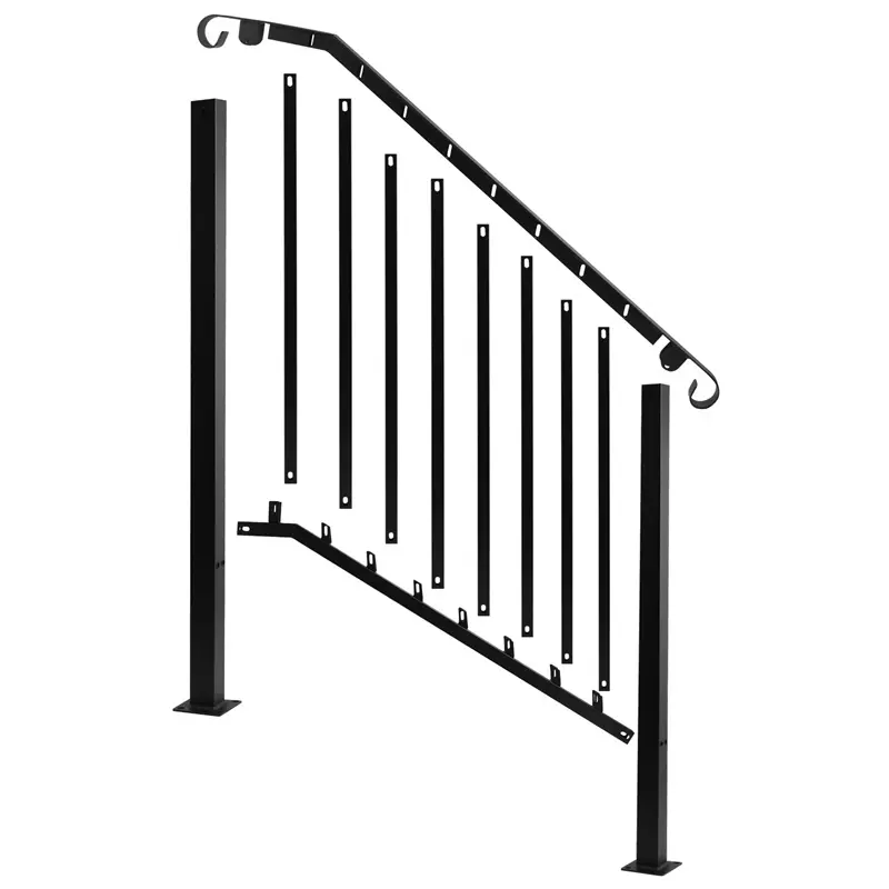 Black Retro Metal Arch Handrail Kit for 3-4 Step Outdoor Stairs - Adjustable Angle, Seniors Safety Railing, Easy & Secure Installation, Reinforced Stability, Full Hardware Kit for Concrete Steps, Porch, Pregnant Individuals, Children