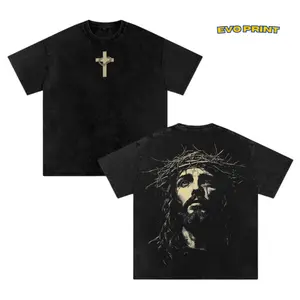Evo Print Jesus Crown of Thorns Tshirt & Hoodie Washed God Apparel Tee 100% Premium Cotton Oversized Breathable Clothes for Everyday Wear
