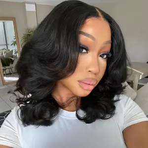 West Kiss Middle Part Glueless Lace Front Short Bob Wig Body Wave 7x5 Closure Bob Wig Pre Bleached Pre Plucked With Baby Hair