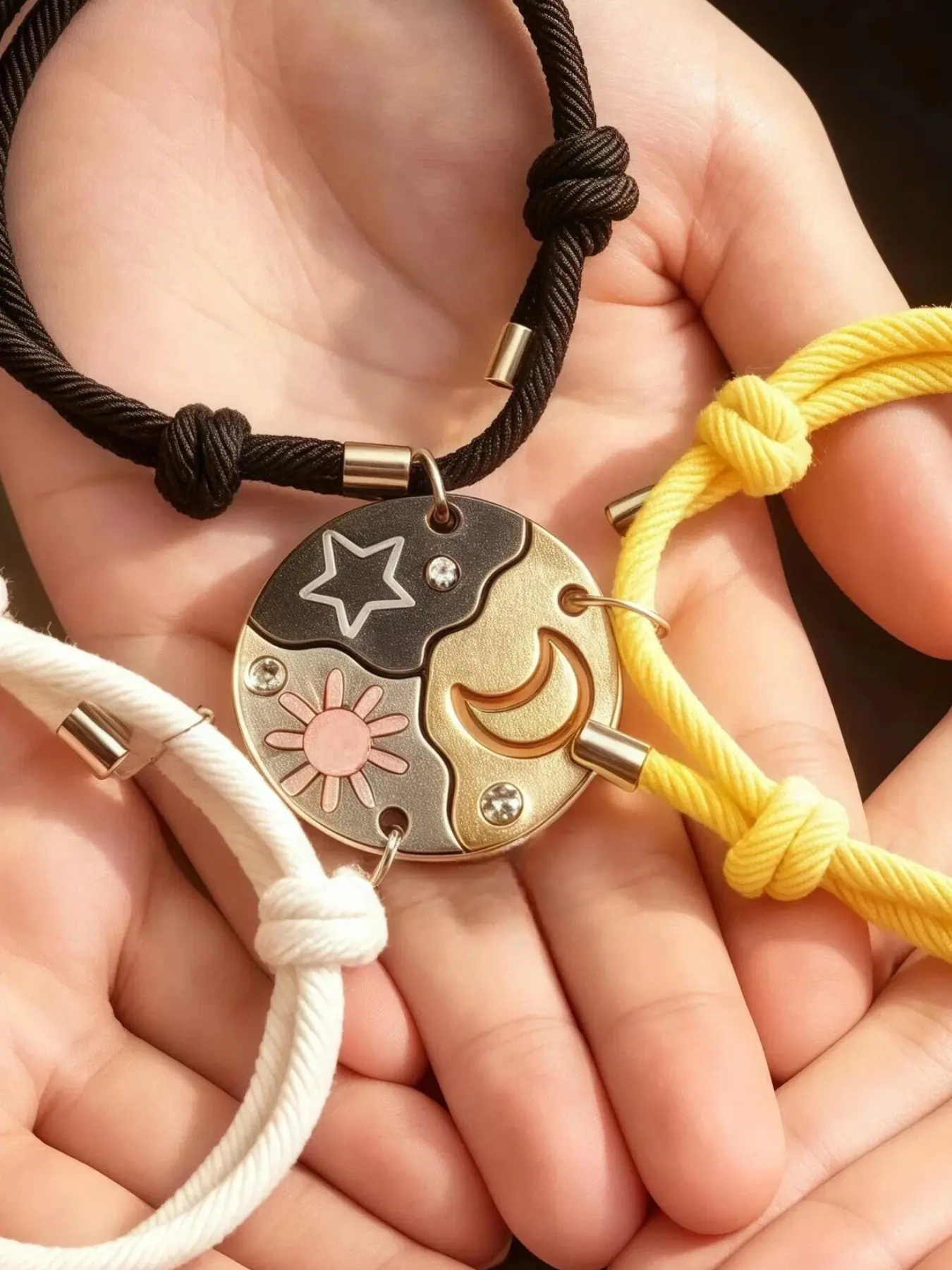Sun, Moon, Star Magnetic Friendship Bracelets Set for 3 | BFF Puzzle Design Jewelry with Sequin Details | Ideal Friendship Gift for Sisters & Best Friends,Graduation Back to School Gift