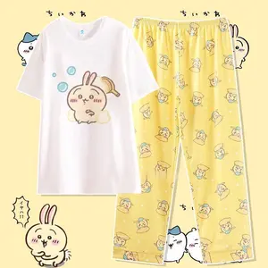 Hot Summer New Anime Cute Chiikawa Women Pajama Cartoon Kawaii Pajama Sets 2Pcs Sweet Girl Home Wear Student Short Sleeve Pants