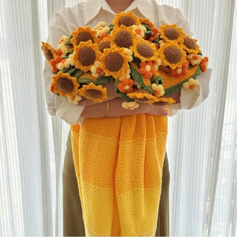 Jasmine rose bouquet blanket finished office nap flower blanket yarn gradient blanket