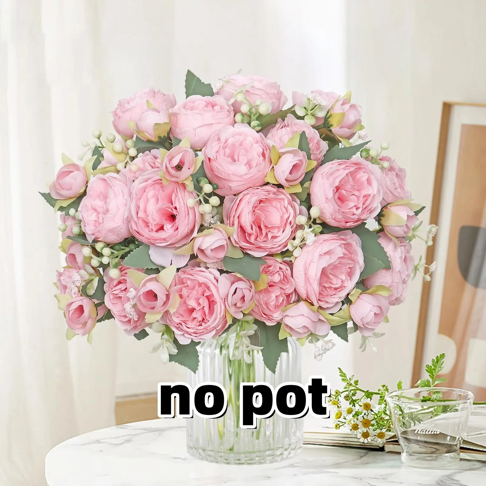 Peonies Artificial Flowers, Silk Faux Peonies Bouquet, Fake Silk Floral Arrangements, Table Centerpieces for Home Wedding Party Decor, Faux Flower Decorations, Decoration Bouquet (4/8pcs)