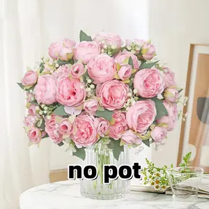 Peonies Artificial Flowers, Silk Faux Peonies Bouquet, Fake Silk Floral Arrangements, Table Centerpieces for Home Wedding Party Decor (4/8pcs)