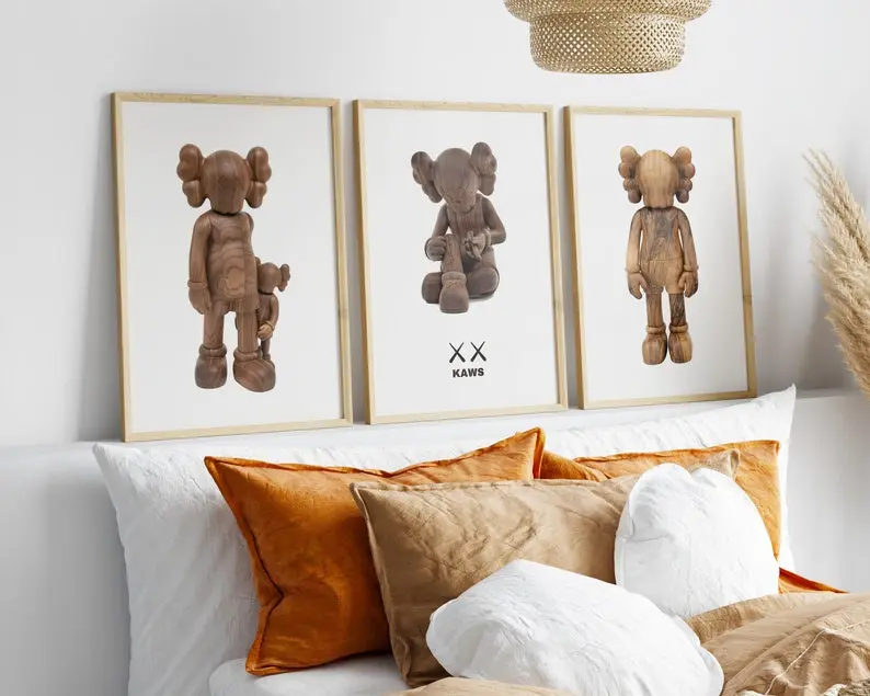 KAWS Poster, Set of 3 Printables Wooden Kaws Figure Poster, Kaws Hypebeast Decor, Hypebeast Kaws Wall Art