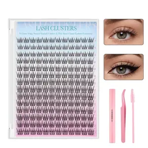 Cluster Lashes 168 Pcs Individual Eyelash Clusters Kit with Applicator & Glue, D Curl Natural Wispy Lashes Clusters Kit, 9-12mm Mixed Sizes for Customizable Cat Eye Lash Clusters Look