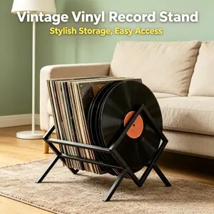 Metal Vinyl Record Stand, 80–100 LPs Capacity Vinyl Record Holder, Black Audio Album Storage Rack & CD Display Stand, Suitable for Living Room, Office, Game Room and Studio