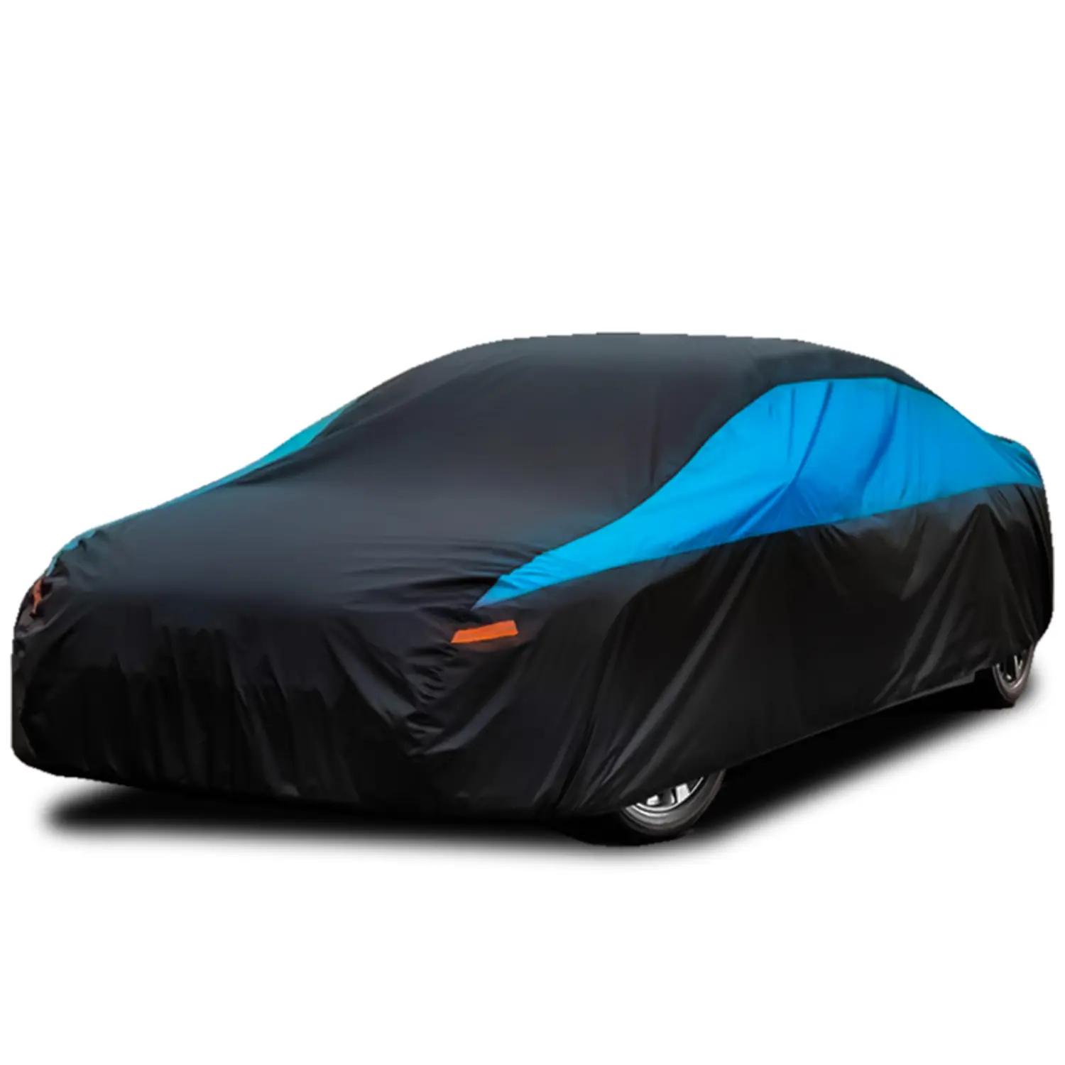 Durable Car Cover Waterproof Polyester Scratch Resistant UV Protection Windproof for Sedans Easy Storage Weatherproof Black-Blue