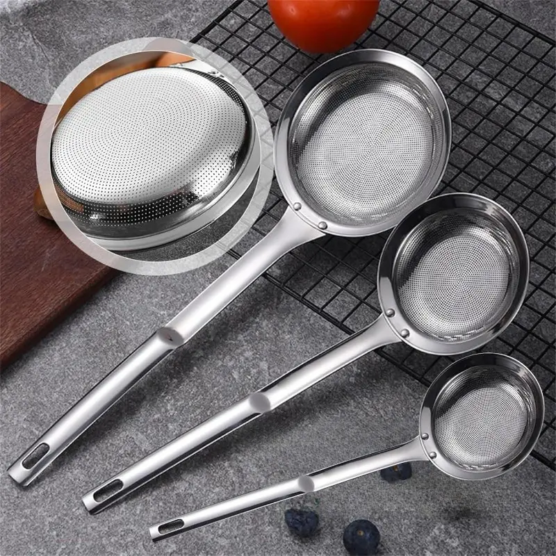 2pcs-Stainless Steel Fine Mesh Strainer Fine Mesh Sieve, Hot Pot Oil Strainers, for Kitchen Cooking Long Handle Food Strainer Steel Colander Mesh Strainer Set Kitchen Strainer for Tea Juice Flour Soy Milk