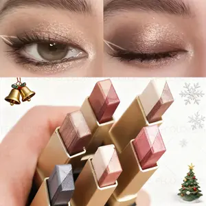 1PC Gradient Two-color Eyeshadow Stick Lazy Eyeshadow Pearlescent Glitter Shimmer Eyeshadow Silkworm for Brightening, Suitable for Daily and Christmas Makeup, Friendly To Beginners