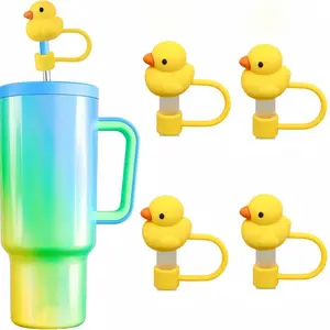 Cute Duck Design Straw Cap, 4 Counts Reusable Dust Proof Straw Cover, Drinkware Accessories for Home Kitchen Party