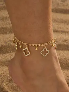 Elegant Four-Leaf Clover Pendant Anklet for Women, Luxurious and Sparkling Design, Perfect for Any Occasion, Adjustable Anklet, Elegant Fashion Accessories, Adjustable Length