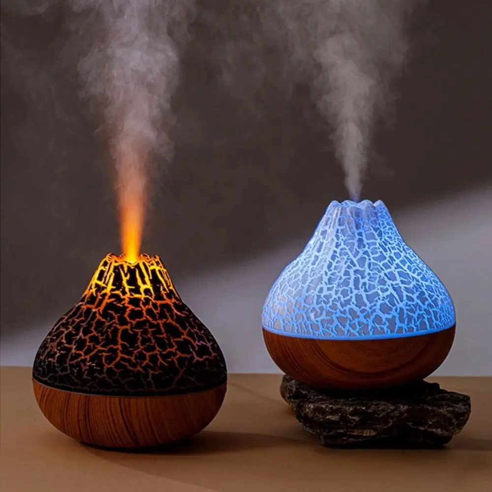 Volcano Black Crackle Glass LED Aromatherapy Diffuser - Indoor Home Room Scenting Device