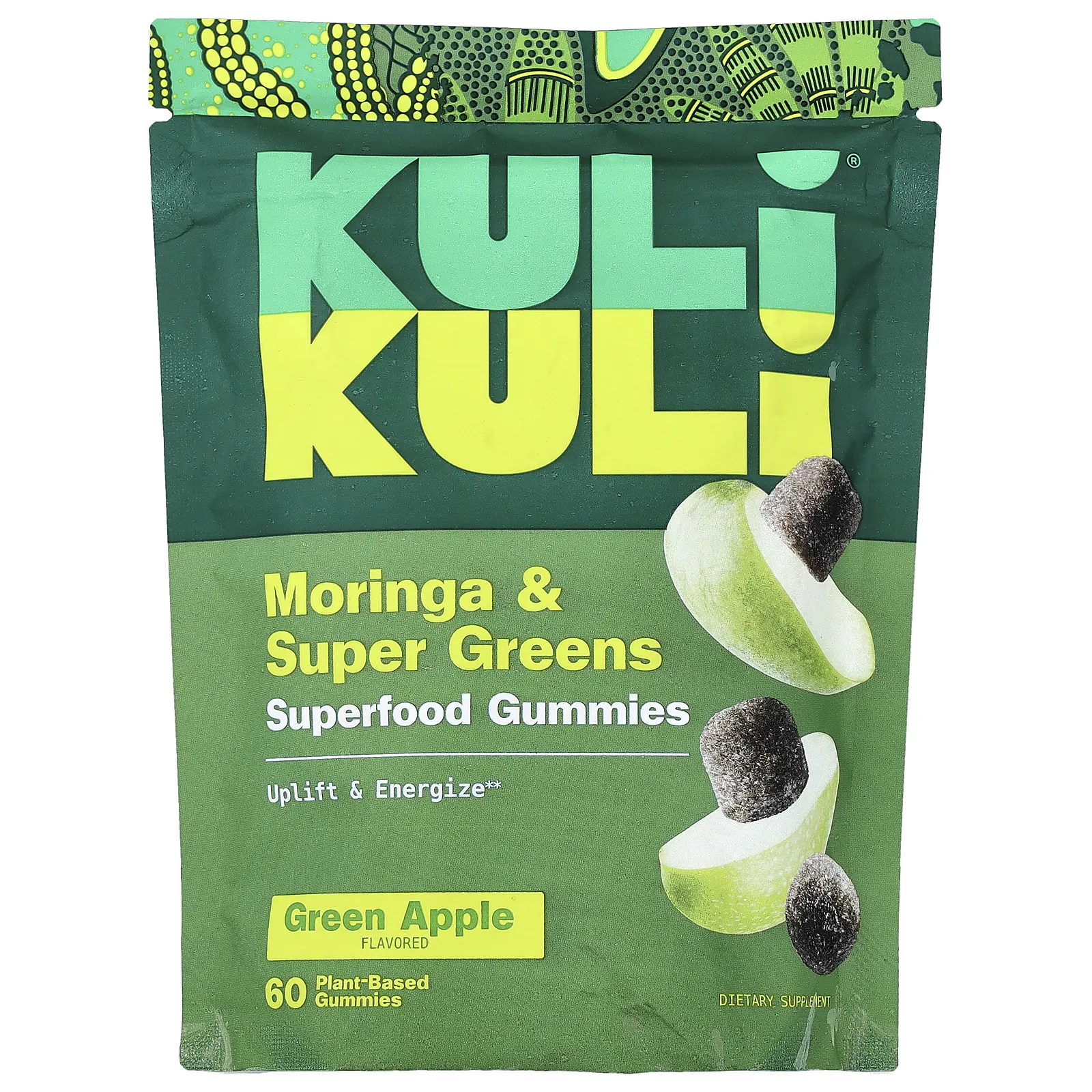 Kuli Kuli Superfood Gummies, Moringa & Super Greens, Green Apple, 60 Plant-Based Gummies