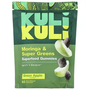 Kuli Kuli Superfood Gummies, Moringa & Super Greens, Green Apple, 60 Plant-Based Gummies