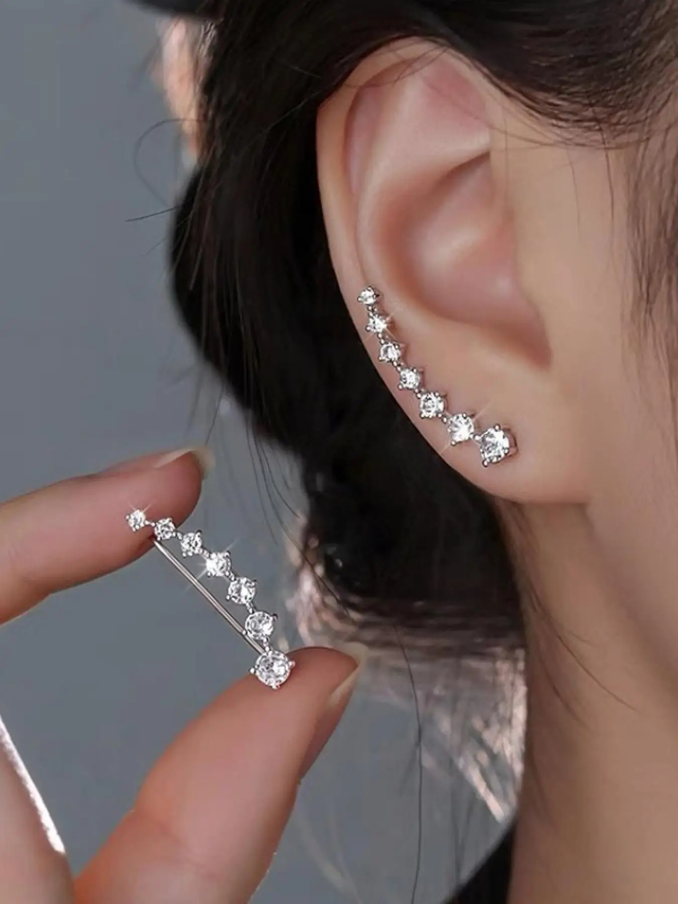 One-word zircon earrings new design earrings autumn and winter high-end cool style earrings