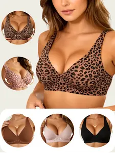 Buy 2 Get 50% Off, Wireless Push-Up Bralette, Seamless Comfortable Full Coverage Lingerie, No Underwire Adjustable Soft Everyday Bra, Womenswear Jelly Bra for Outdoor Use t-shirt woman wear summerwins Leopard Brown