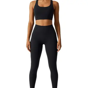 Women’s 2-Piece High-Waist Scrunch Butt Leggings & Sports Bra Set – Black.
