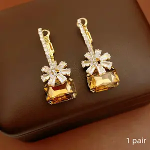 Crystal Dangle Drop Earrings for Women Hypoallergenic Jewelry luxury square champagne crystal flower pendant earrings elegant women's party accessories