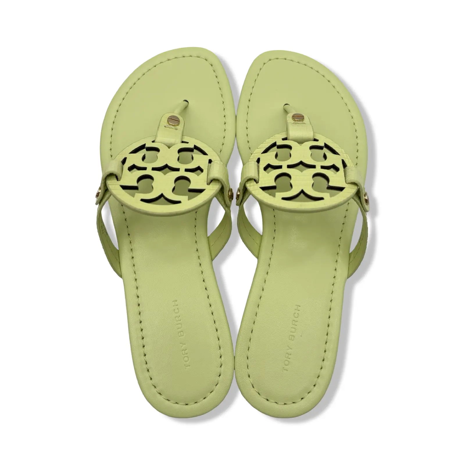 Pre-Owned Tory Burch Women's Miller Embossed Leather Sandals Lime Leaf
