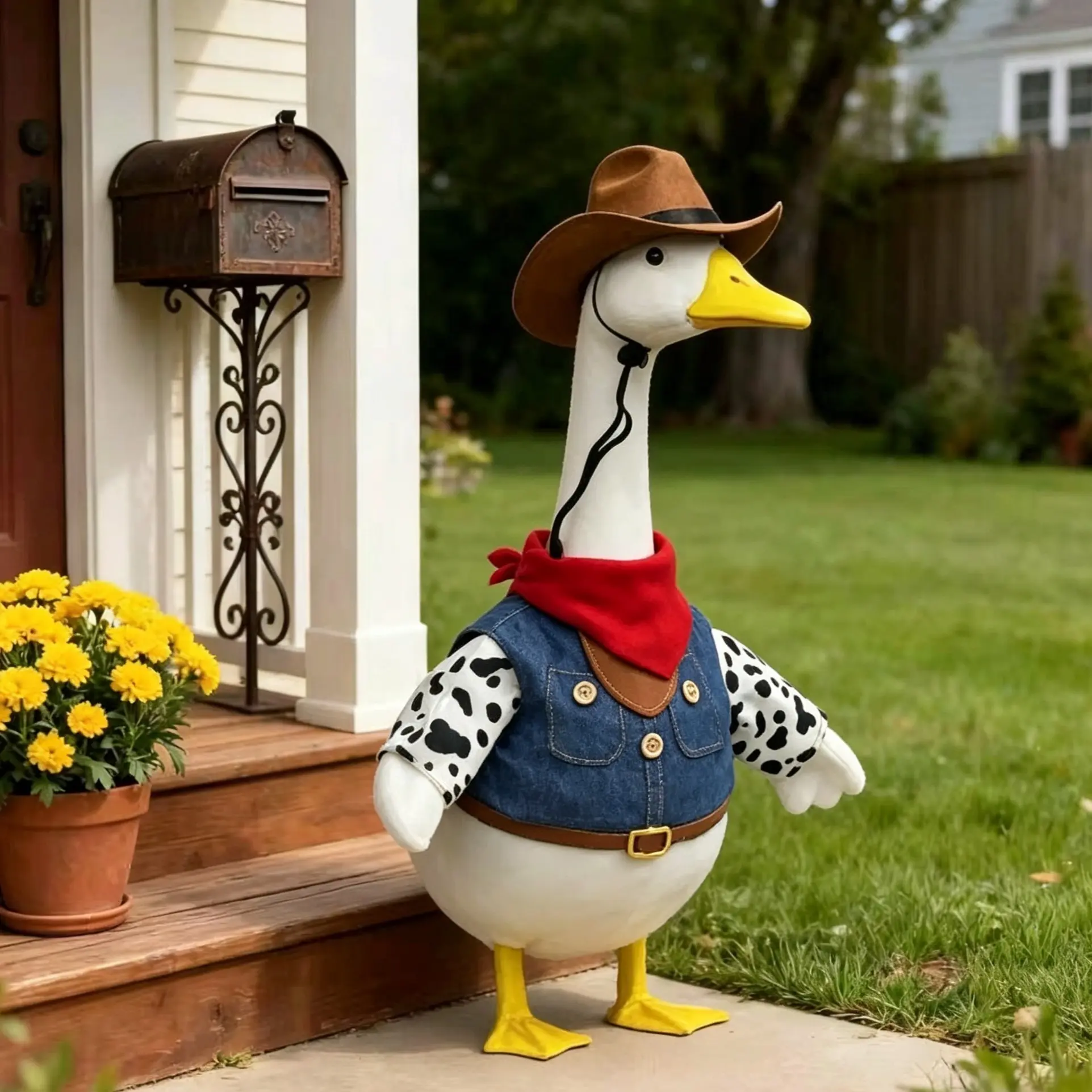 Adorable Farm Worker for Porch Ducks, Includes Workwear and Straw Hat, Perfect Garden Duck Statue and Yard Decor, Garden Sculptures