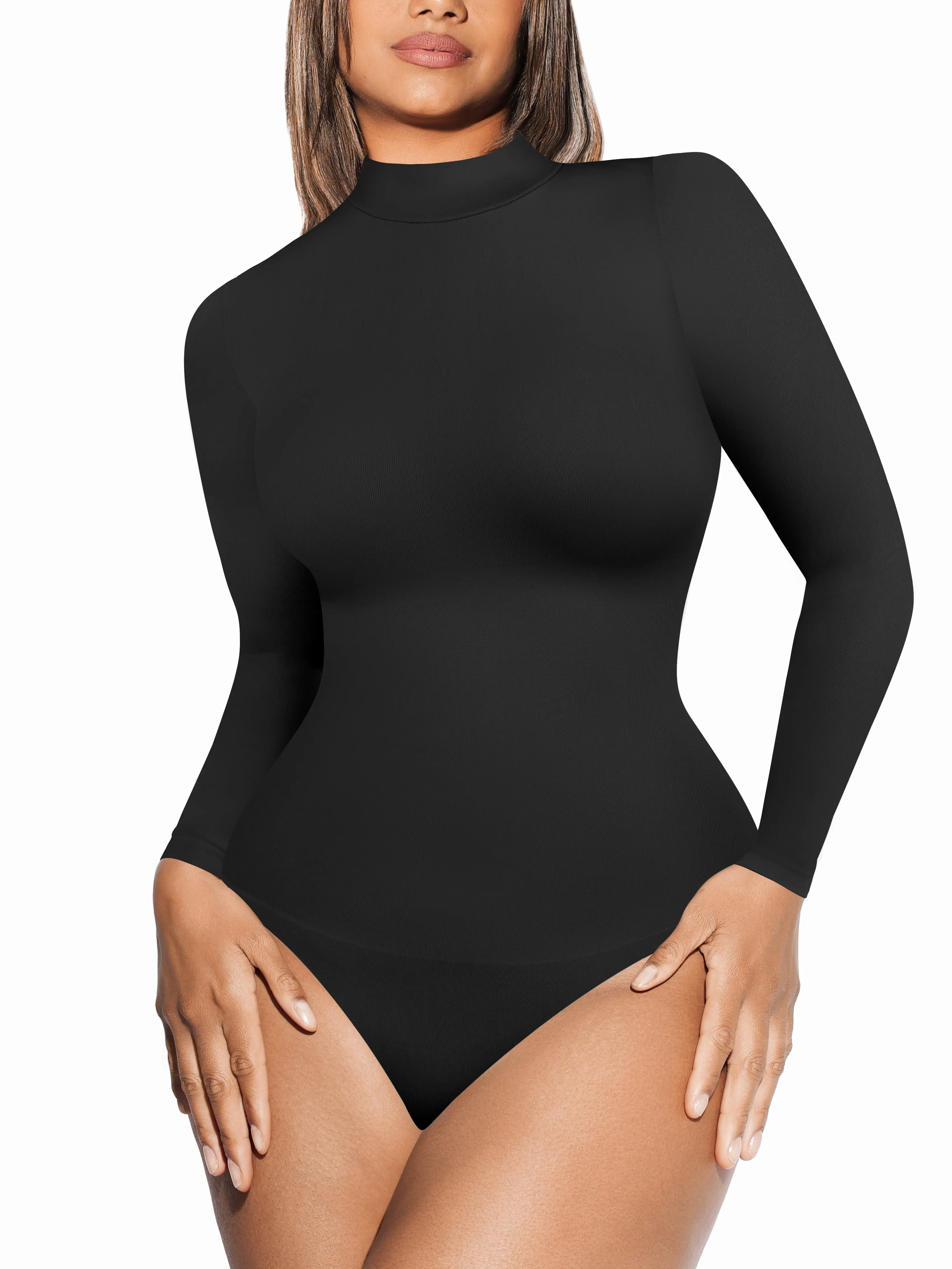FeelinGirl Long Sleeve Thong Bodysuit for Women Seamless Bodysuit Slimming Body Suits for Women Comfort Fabric Womenswear Soft Comfortable Shapewear
