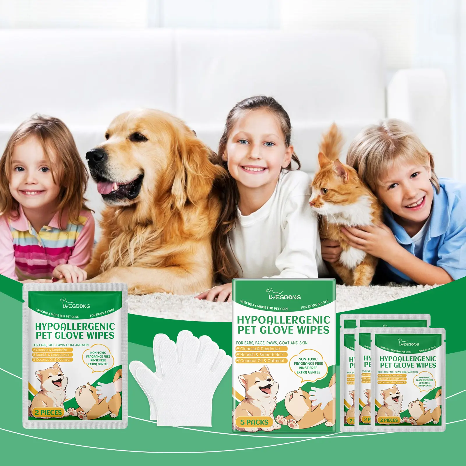 Disposable Pet Cleaning Gloves for Dogs & Cats | Gentle Grooming Wipes Gloves for Hair & Skin Care | No Rinse Pet Bathing Solution