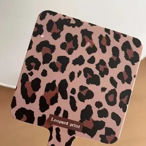 Leopard Print Handle Mirror, Portable Cartoon Makeup Mirror, Travel Hand Mirror, Student Grooming Mirror, High Aesthetic Pocket Mirror, No Installation Needed