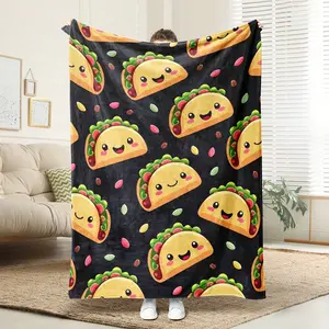 Cozy Mexican Tortilla Throw Blanket - Soft Flannel Fleece With Vibrant Taco Print, Dark Green, Perfect Gift For Food Lovers, All-Season Use, Machine Washable, Contemporary Style, Allseason.Thin Blanket Dream Workshop