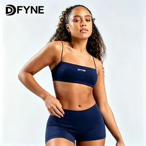 DFYNE Navy Blue 2-Piece Workout Set - Spaghetti Strap Top & Butt Lifting Biker Shorts