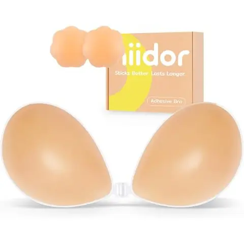 Niidor Adhesive Bra Silicone Bra Strapless Sticky Invisible bra sticky inserts push sticky cover for Backless Dress,Party, dinner party, gathering, travel, Valentine's Day White Springtok