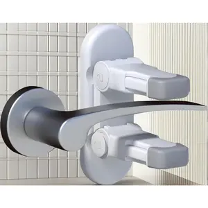 4-Pack No-Drill Door Lock - Adhesive Baby Proofing for Lever Handles. Easy One-Hand Adult Operation, Keeps Kids & Pets Safe. Fits Most Interior Doors in Home