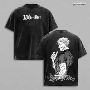 Best Gojo Satoru T-Shirt - Jujutsu Kaisen Tshirt, THE HONORED ONE JJK Anime Double Printed Vintage Washed Tee Unisex Oversize Anime Manga Washed Heavyweight Cotton T-shirt, Anime Merch,funny graphic tee, men’s trendy t-shirts, boyfriend, good graphic