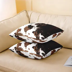 Cow Fur Printed Throw Pillow Covers,16"x16" Set of 2 Cowhide Pillow Cases Cushion Covers for Living Room Bedroom,Farmhouse Western Throw Pillowcases