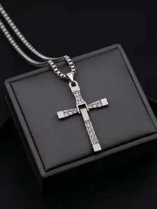 Men's Cross Pendant Necklace, Dominic Torretto Style, Stainless Steel Chain, Water Drill Crystal, Retro Design, All Seasons Jewelry Gift