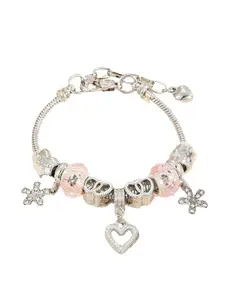 DIY Beaded Cross-Border Trend Alloy Bear Heart Rhinestone Flower Pendant Copper Chain Bracelet, Fashion Jewelry Accessory