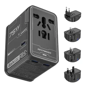 Universal Travel Adapter,  75W GaN Slimmer International Power Adapter with 3 USB C and 1 USB A, All in One Travel Plug Adapter, Worldwide Outlet Wall Charger Converter for EU US UK AU 200+ Countries.