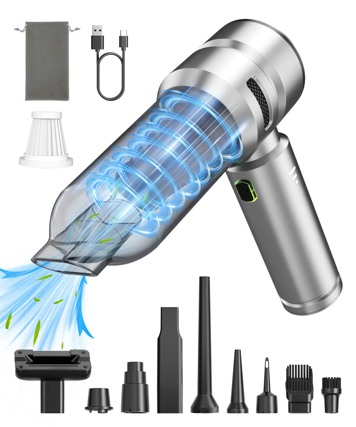VNOST Cordless Auto Car Vacuum, 3 Suction Modes, 50000Pa Bagless Lightweight Mini Handheld Cleaner, Type-C Charge for Car, Home, Office Desk, Auto Car Vacuums, Bagless Vacuum Cleaners