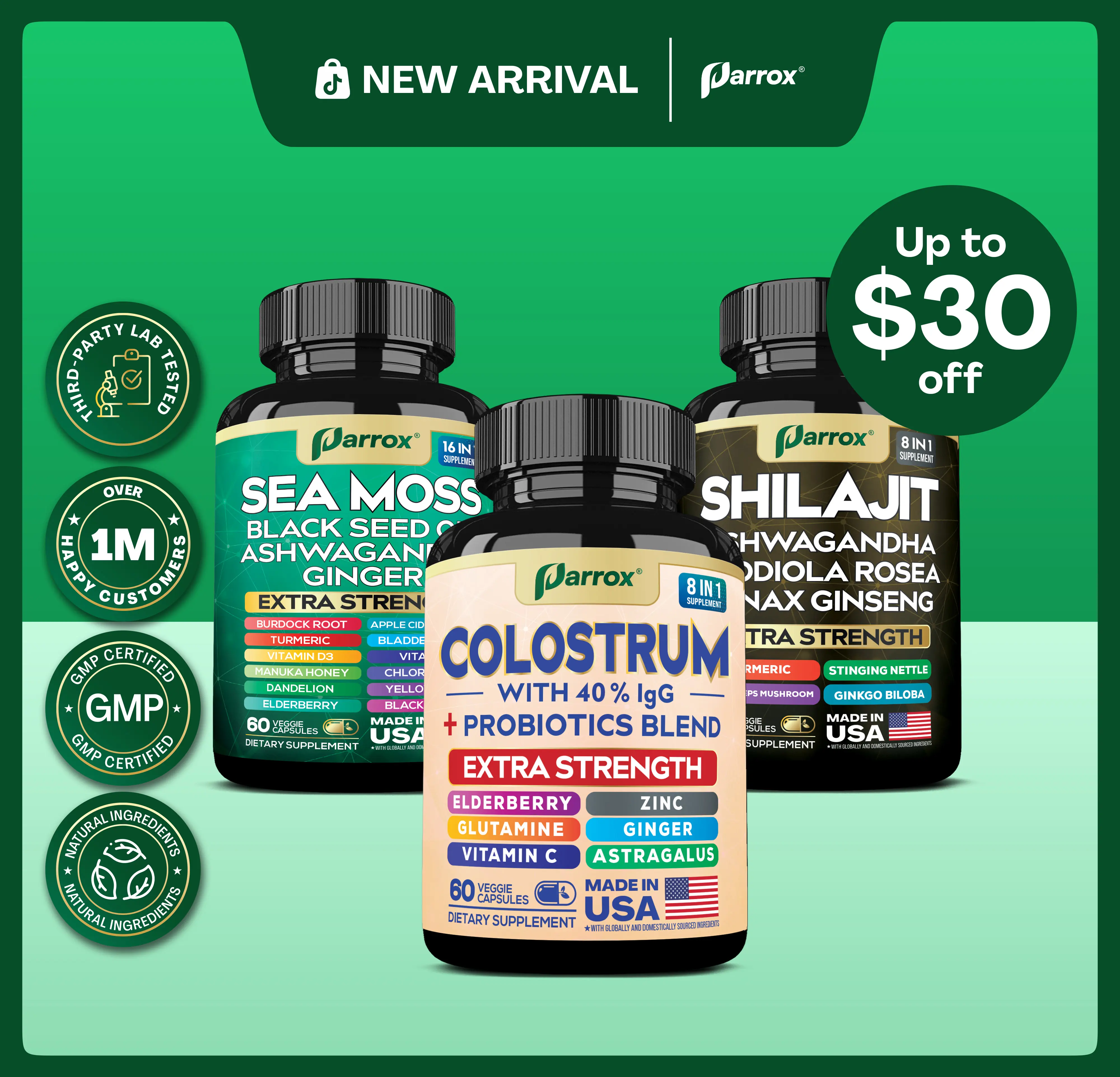 PARROX Immunity Booster Trio - Sea Moss, Shilajit, & Colostrum All-in-One Supplement with Extra Strength Ingredients - MADE IN USA