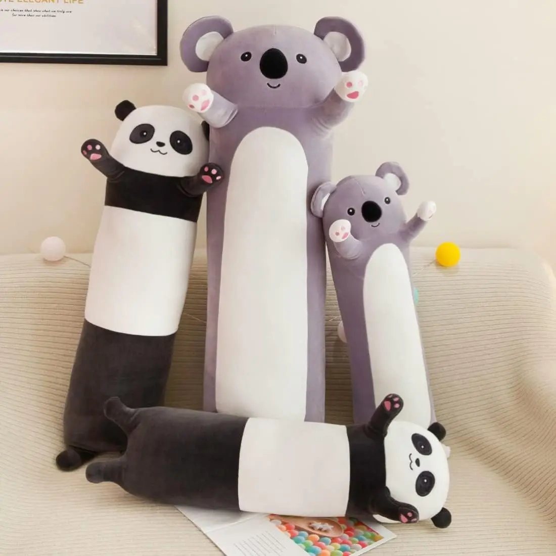 Chubbyjoy 28" 35" 43" 51" Soft Plush Pillow Cute Stuffies Durable Soft Fluffy Long Stuffed Animal Hug Pillow Throw Pillow Panda Husky Koala for Kids  House Decoration