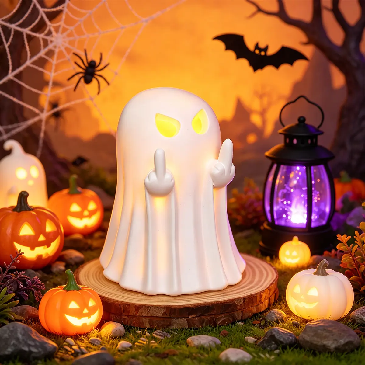Halloween Light Up Ghost Figurine,3.35inch  Cute Spooky Ghost Statue,Halloween Ghost Figurines Decorations Indoor for Home, Office, Desk Decor, Cute Ghost Decor Home Decor Indoor(1 Pc)