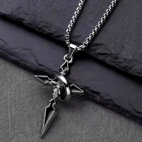 Men's Punk Style Pendant Necklace, Cross Charm Necklace, Casual Trendy Jewelry, Stainless Steel Jewelry for Party, Daily Clothing Decor, Trendy All-match & for Birthday Gift, Durable Build, Unique Pendant, Stainless Steel Necklaces