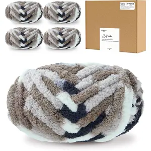 Bulky Chunky Yarn for Hand Knitting Blanket - #10  Knitting Yarn, 1 Inch Thick Chenille  Yarn, No Knots Soft Machine Washable, Super Bulky Yarn 4 Pack for Crochet, Arm Knitting & Crafts